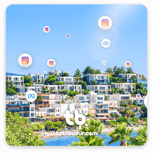 Holiday photo surrounded by Instagram and Meta logos, symbolizing Tatilbudur.com's increased revenue using AI ads.