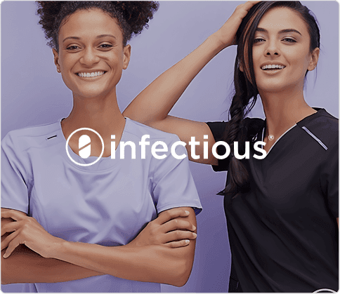 A healthcare professional wearing high-quality medical scrubs by Infectious Clothing Company, a renowned brand for dental clinics, aged care, veterinary practices, medical imaging centers, and beauty therapy.