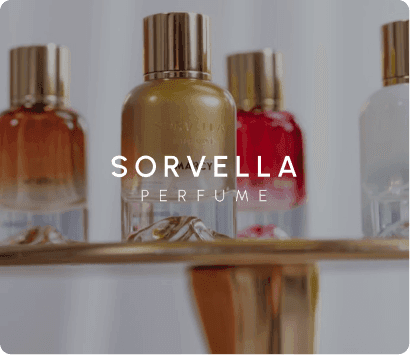 Close-up of Sorvella perfume bottles, representing premium European fragrance collection