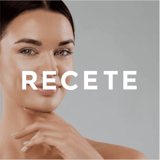 Minimalist gray background featuring a person with bare shoulders and RECETE text, showcasing a sleek AI-enhanced skincare ad template designed for improved conversion performance on Facebook ads, Instagram reels, and Google placements.