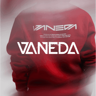Dynamic shot of a person in a red hoodie featuring the VANEDA logo, presenting a bold product ad template enhanced with AI-driven targeting and creative optimization for high-impact placements on Instagram reels and Facebook ads.