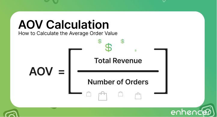 How to calculate the average order value in e-commerce. The AOV formula includes total revenue divided by the number of orders.