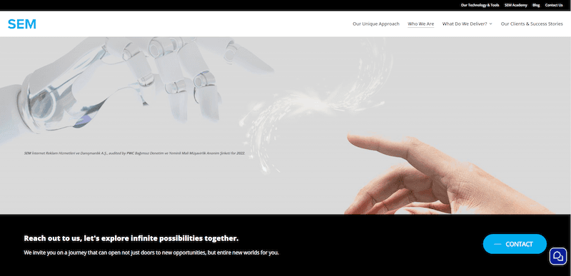 Homepage screenshot of SEM digital performance marketing agency website