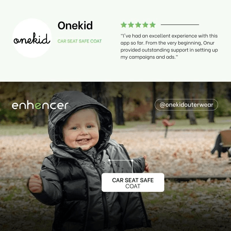 Enhencer AI Ads customer review showcasing the power of personalized AI advertising for e-commerce businesses. Ideal for Shopify stores and online retailers looking for targeted ad strategies.