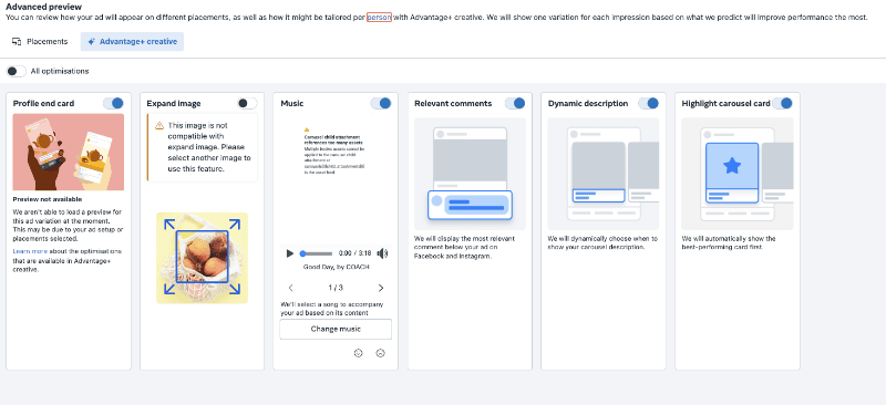  advantage+ creative on meta dashboard where you can edit your ad creatives