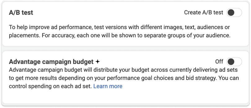 Meta Ads Manager - AB Test Function