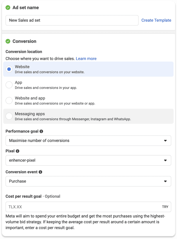 Meta Ads Manager - AdSet Options