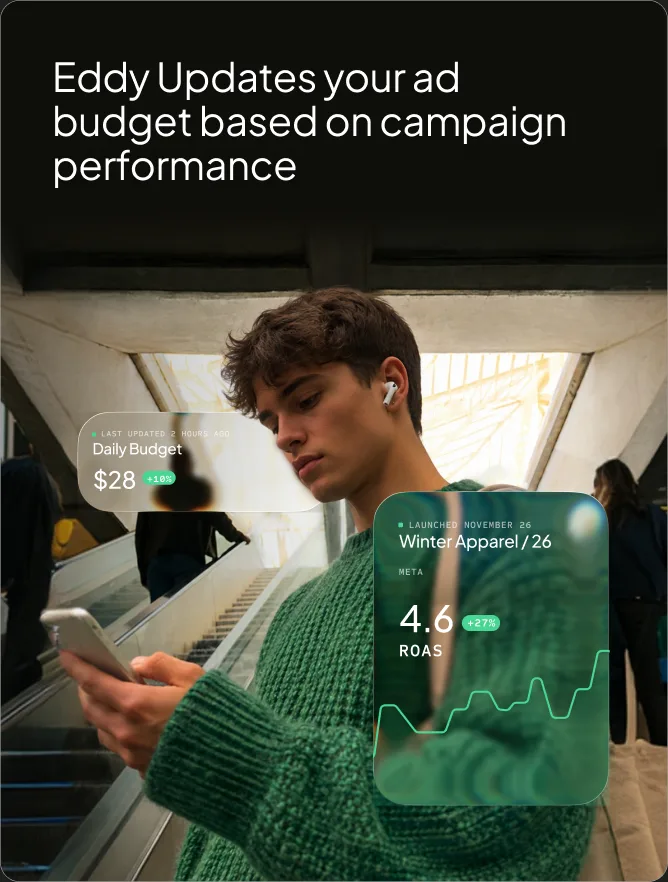 Eddy updates your ad budget based on campaign performance — daily budget and ROAS cards
