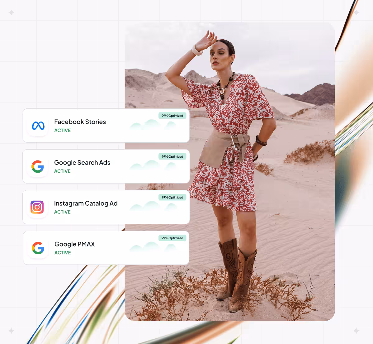 Campaigns launched through chat: Facebook Stories, Google Search Ads, Instagram Catalog Ad, Google PMAX