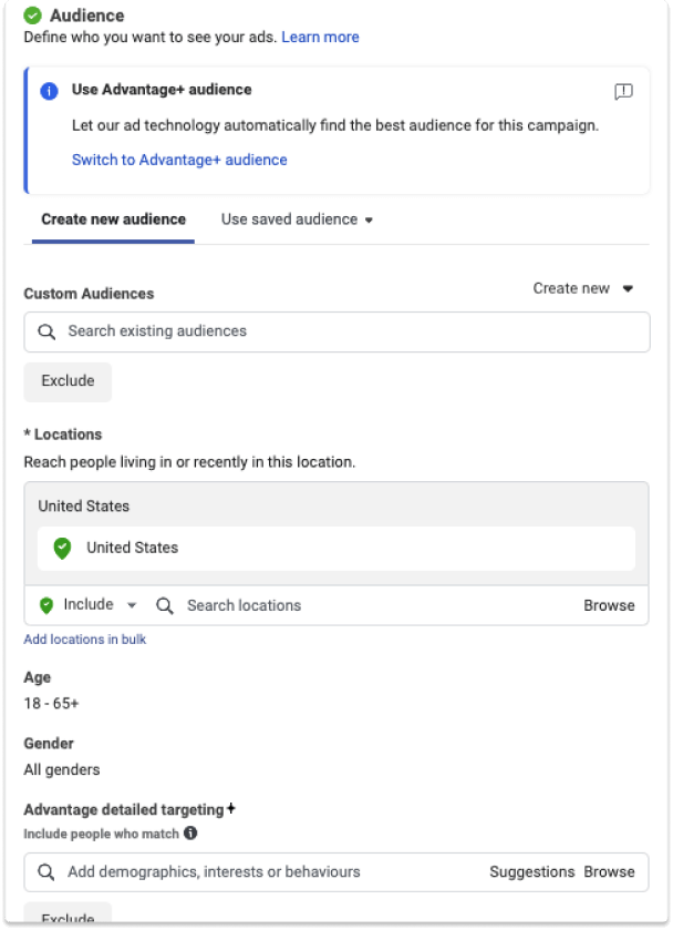 Meta Ads Manager - Audience Settings